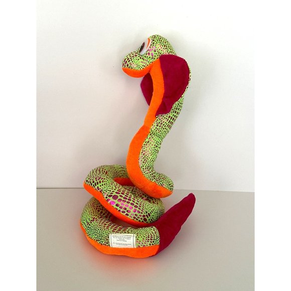 Nanco COBRA PLUSH 12" tall Colorful Lime Green Orange Pink Coiled Snake Stuffed - Picture 3 of 7